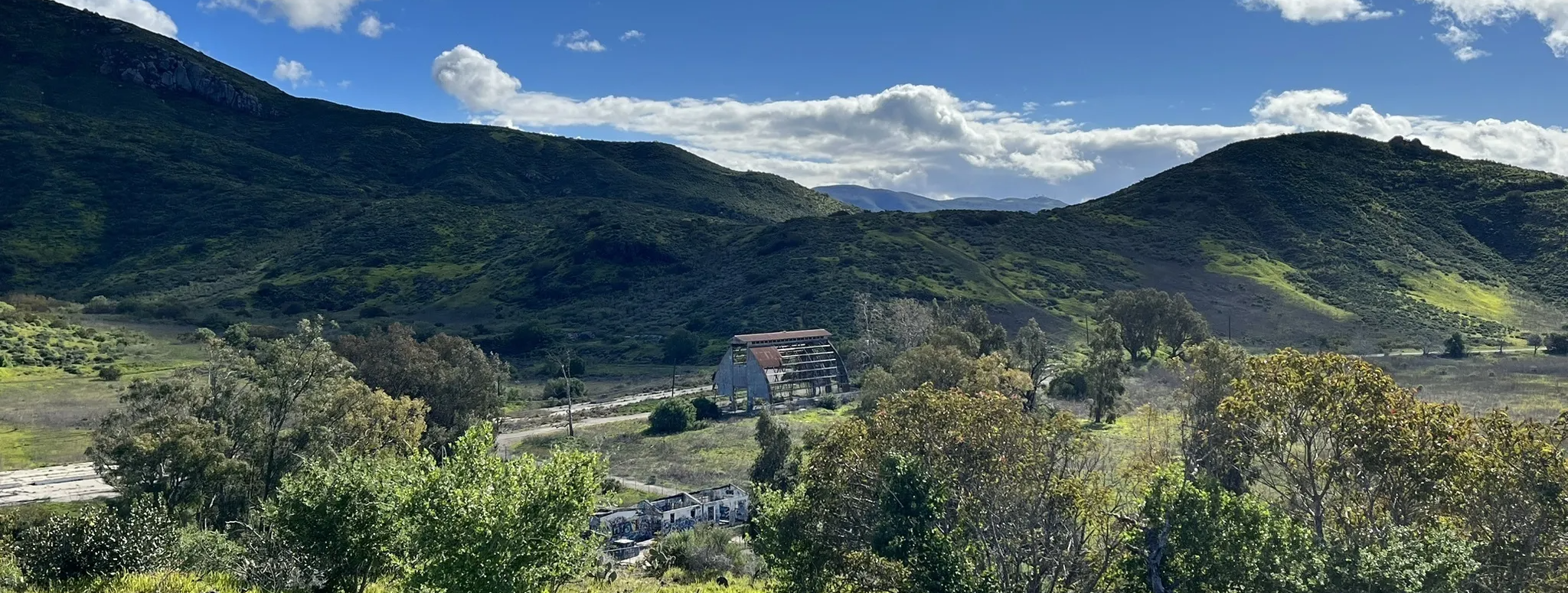CSUCI campus with the Scary Dairy ruins visible in the valley