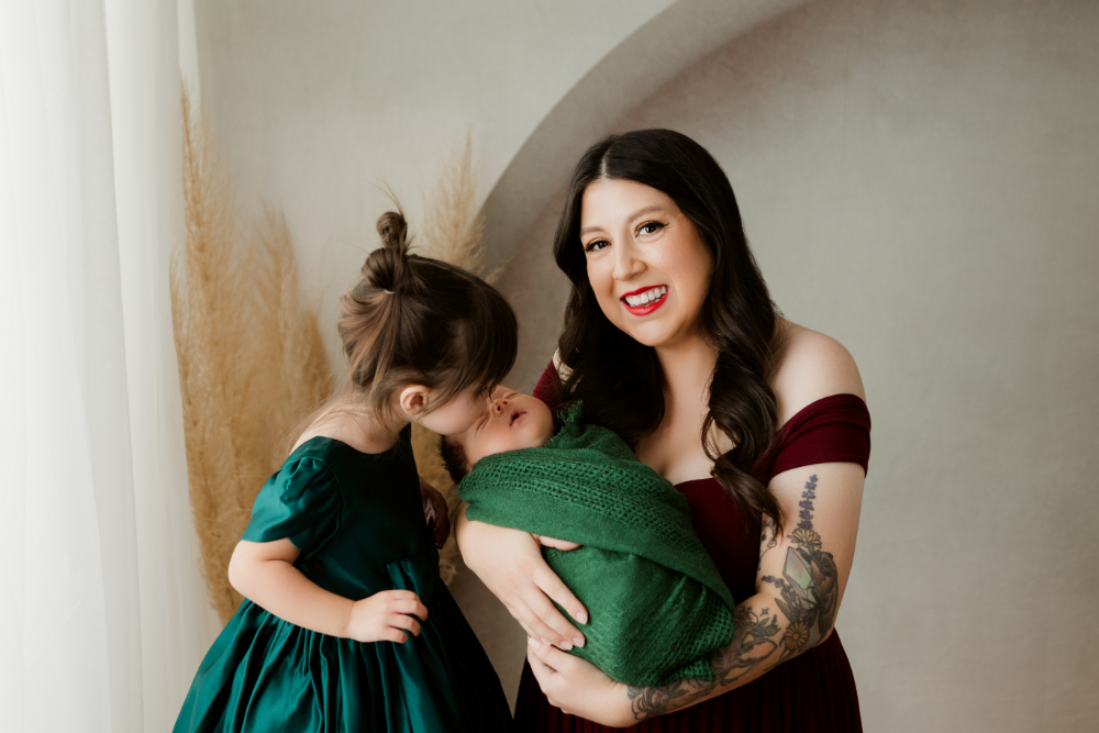 Gabrielle Ridgeway with her two children, River and Arthur